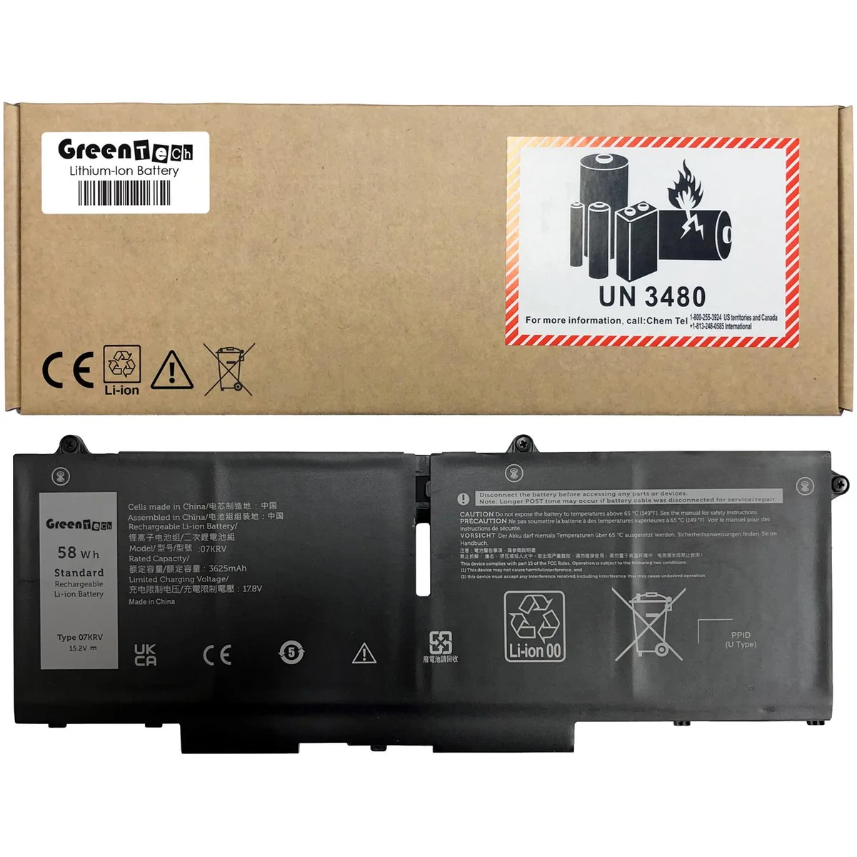 GreenTechLLC GreenTechLLC 07KRV 451-BCWY 58Wh laptop battery for Dell Latitude 5330 5430 5530 7330 7430 7530 Precision 3570 — product photo