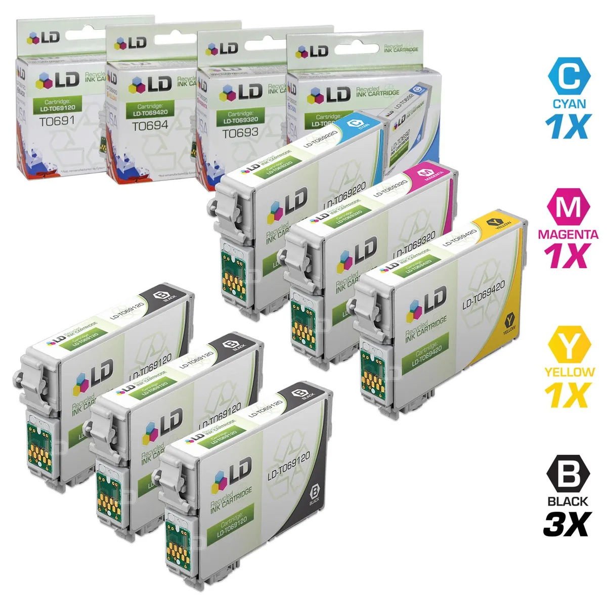 LD Products LD Products T069 6-Pack Ink Cartridges (3 Black, 1 Cyan, 1 Magenta, 1 Yellow) — product photo