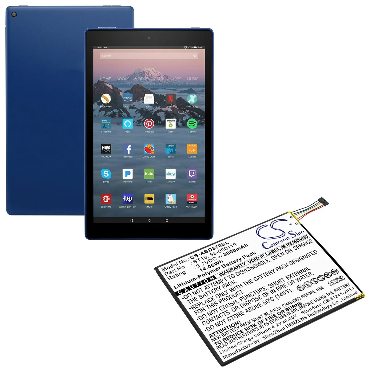 Rectangular replacement battery for Kindle Fire HD 10 10.1 tablet