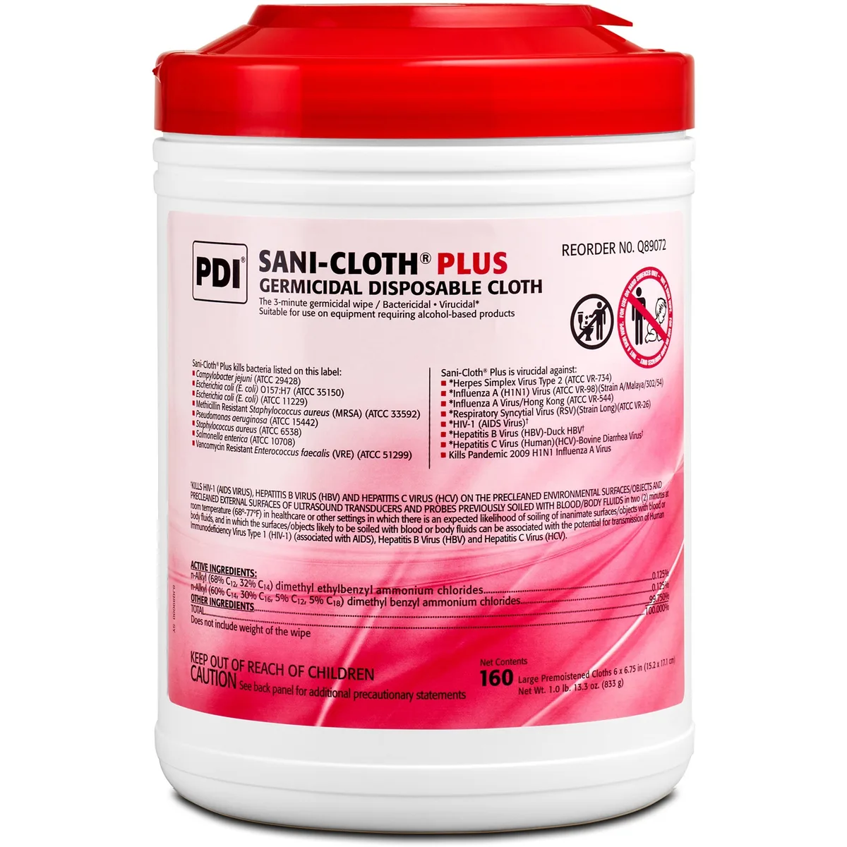 PDI PDI Q89072CT Sani-Cloth Plus Cleaning Wipes 160/Canister 12/Carton — product photo