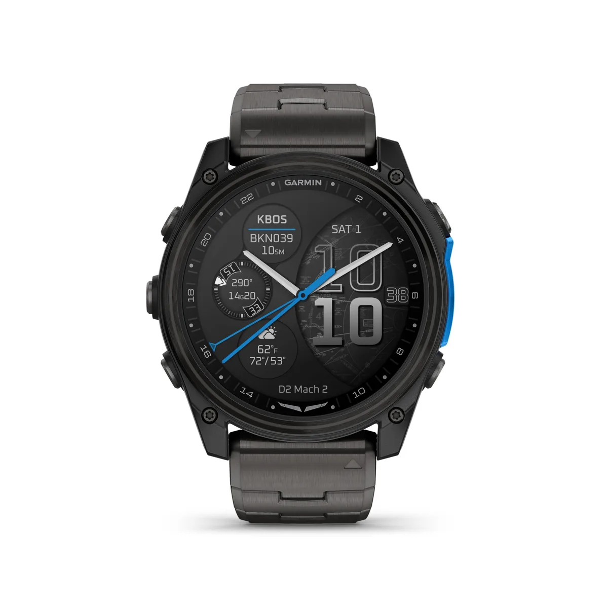 Garmin Garmin D2 Mach 2 51mm 1.4" AMOLED Aviator Smartwatch Carbon Gray DLC Titanium Vented Bracelet — product photo