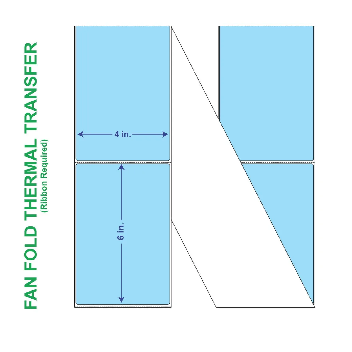 Two white cardboard boxes of fan-fold perforated blue labels, stacked flat