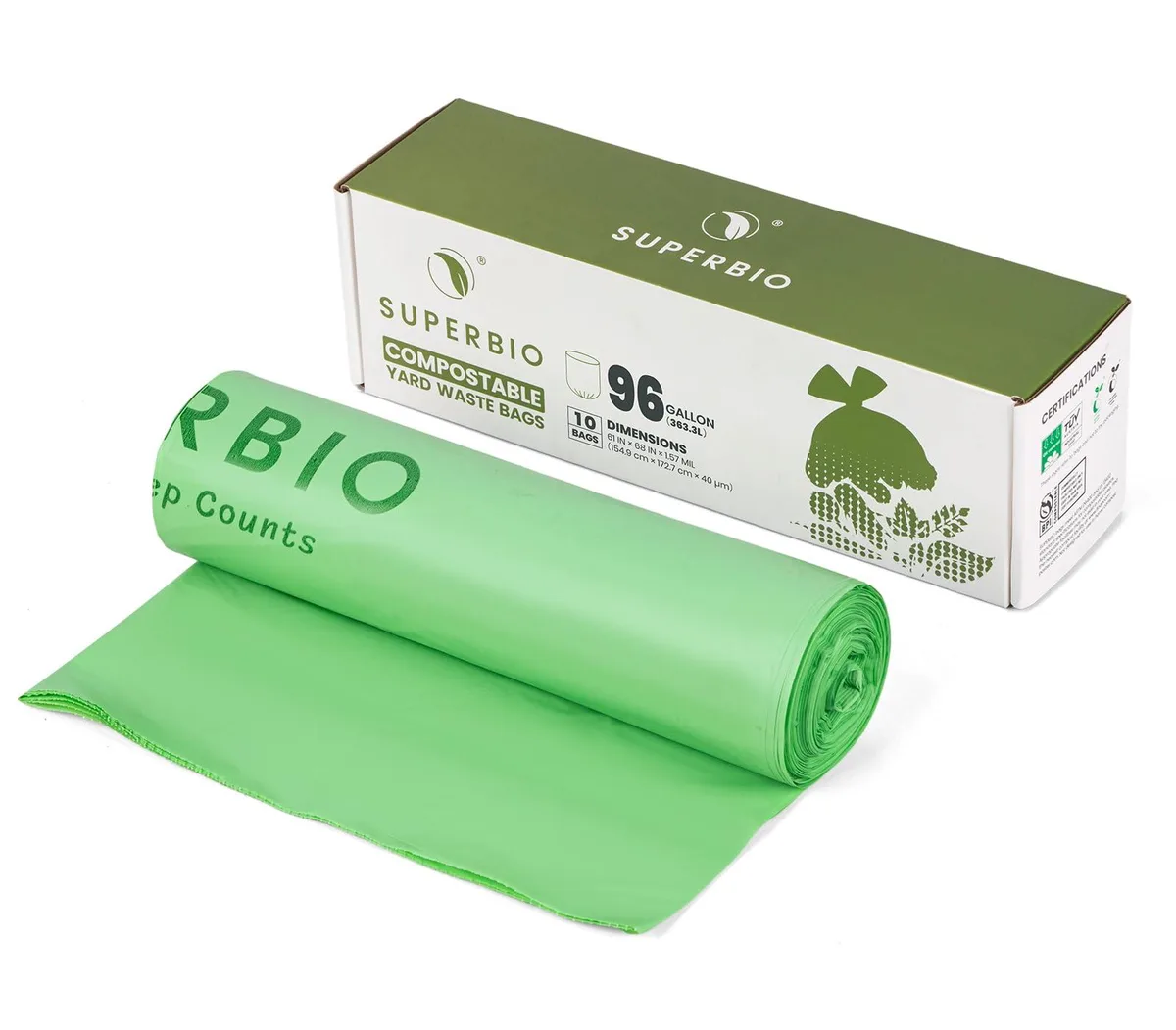  superbio 96F10 96 Gallon Compostable Yard Waste Bags 10 Count 1.57 Mil — product photo
