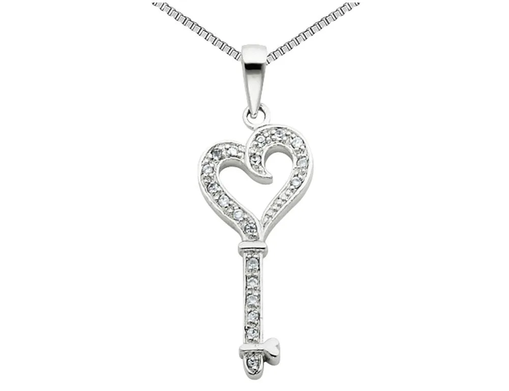 Gem &amp; Harmony Gem &amp; Harmony Sterling Silver Heart &amp; Key Pendant Necklace 18in 15 CZ 925 — product photo