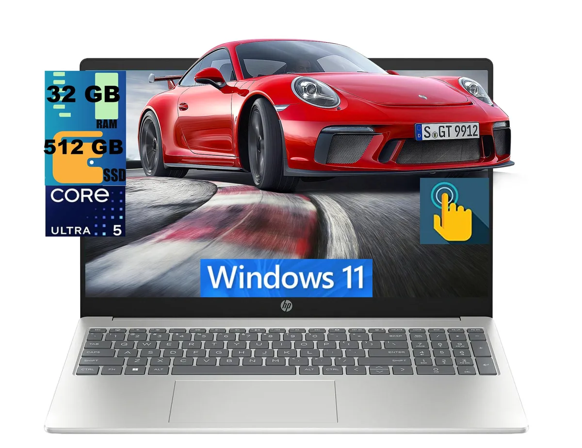 HP HP 15 laptop Intel Core Ultra 5 225U 12-core 32GB 512GB 15.6" FHD touchscreen Blue — product photo