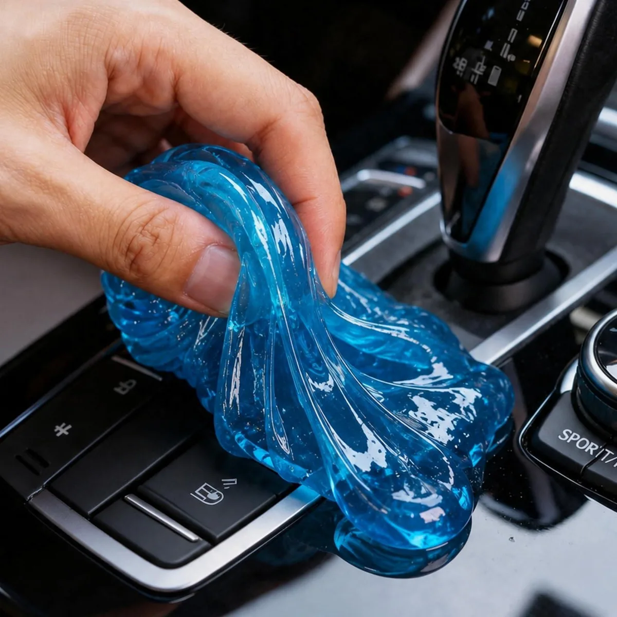 Blue reusable cleaning gel putty in container