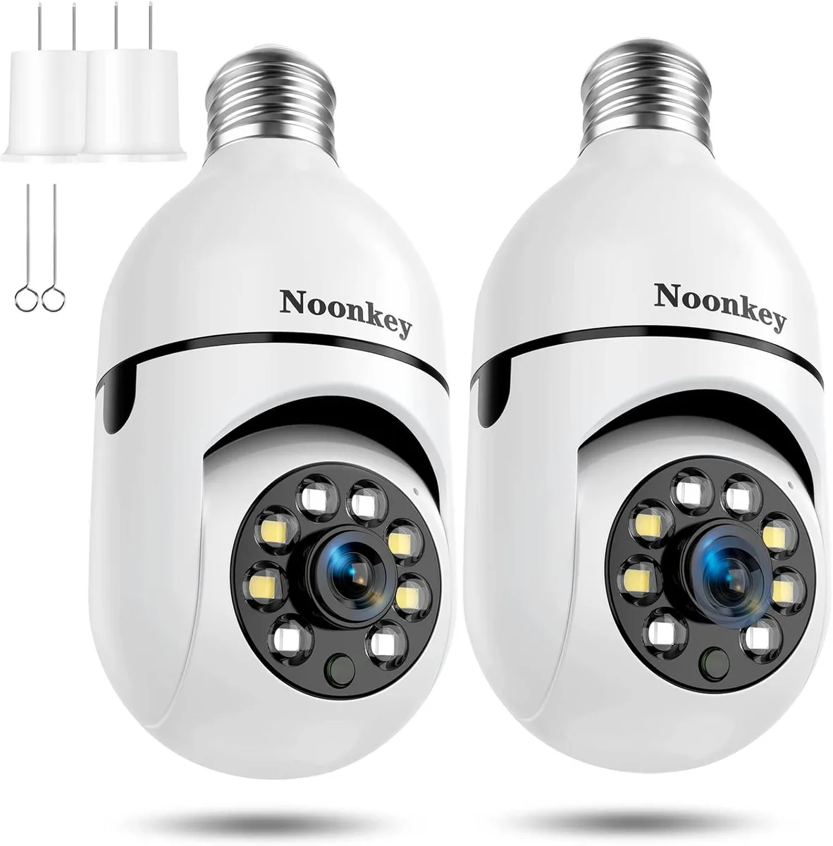 Two white light-bulb cameras with E27 bases and multiple LED lights