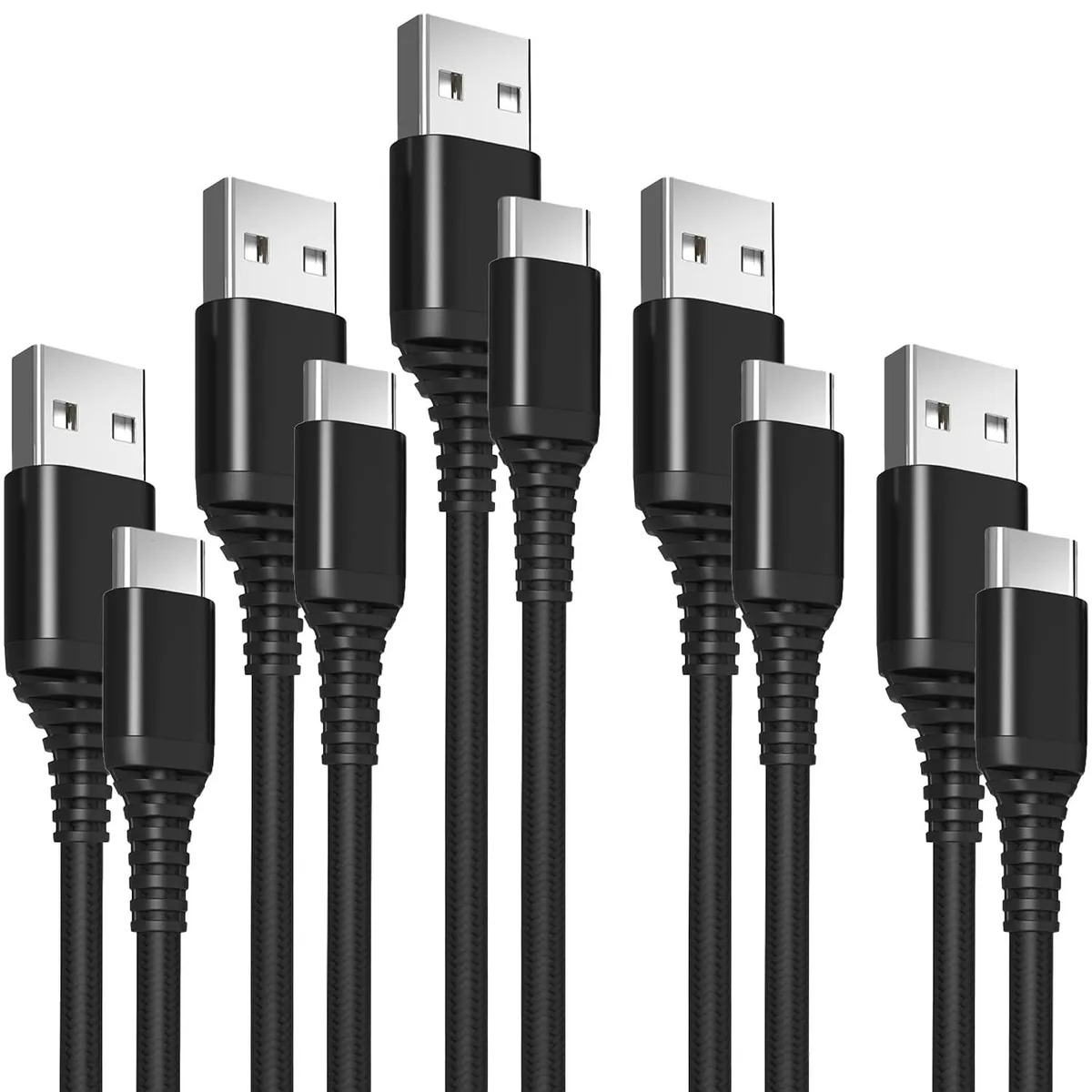 Kootion Kootion 5-Pack USB-A to USB-C Braided Cables 10 ft 3A — product photo