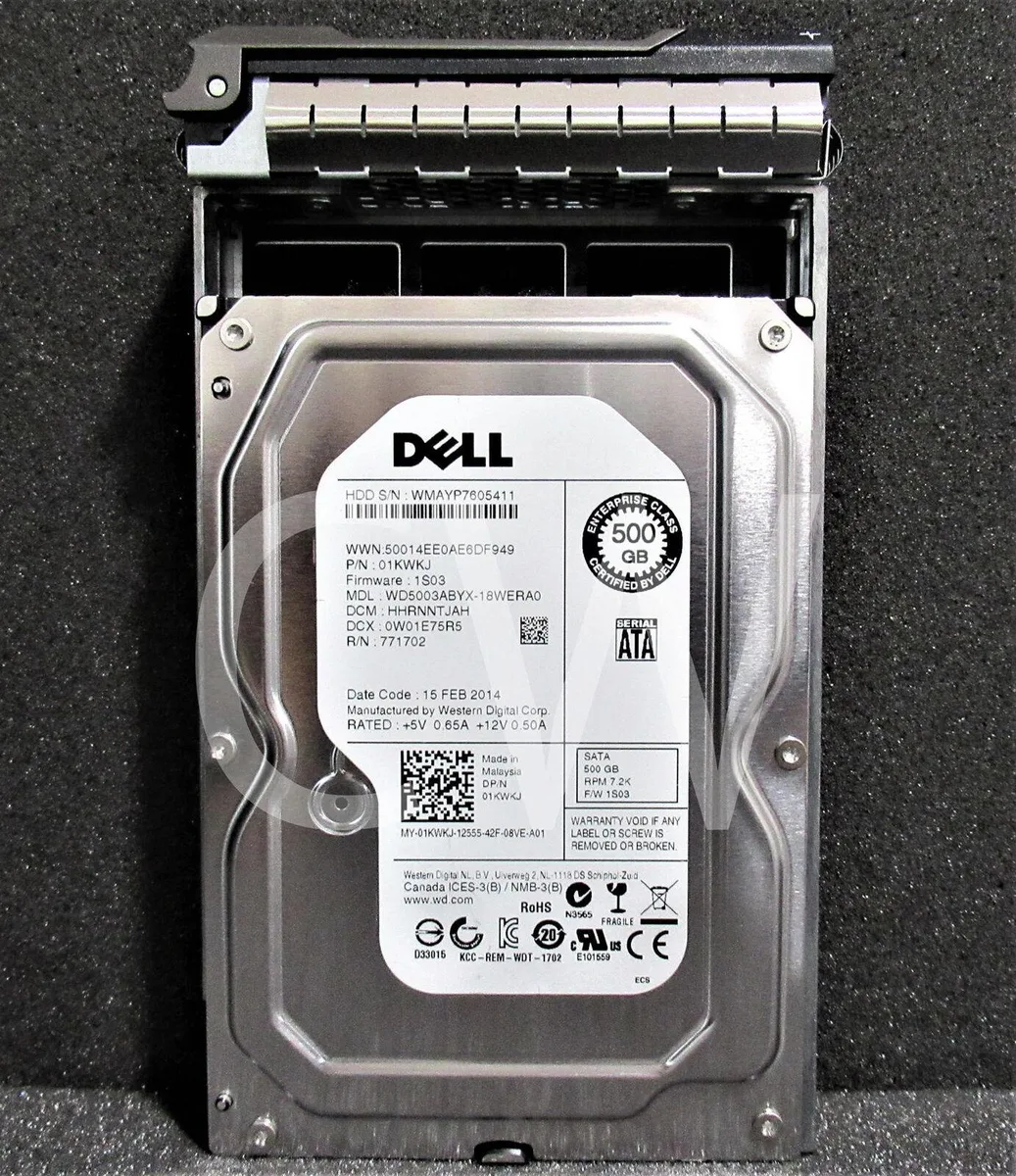 DELL DELL 1KWKJ WD5003ABYX 500GB 7200RPM 3.5" SATA internal hard drive with tray — product photo