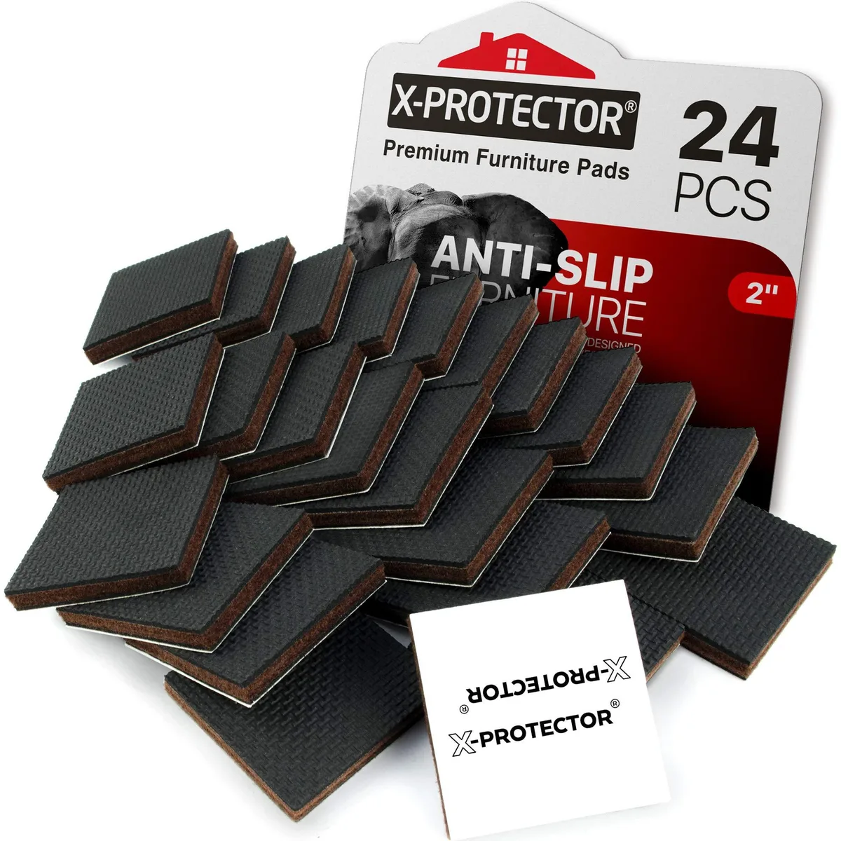 Twenty-four black rubber adhesive pads in square form factor