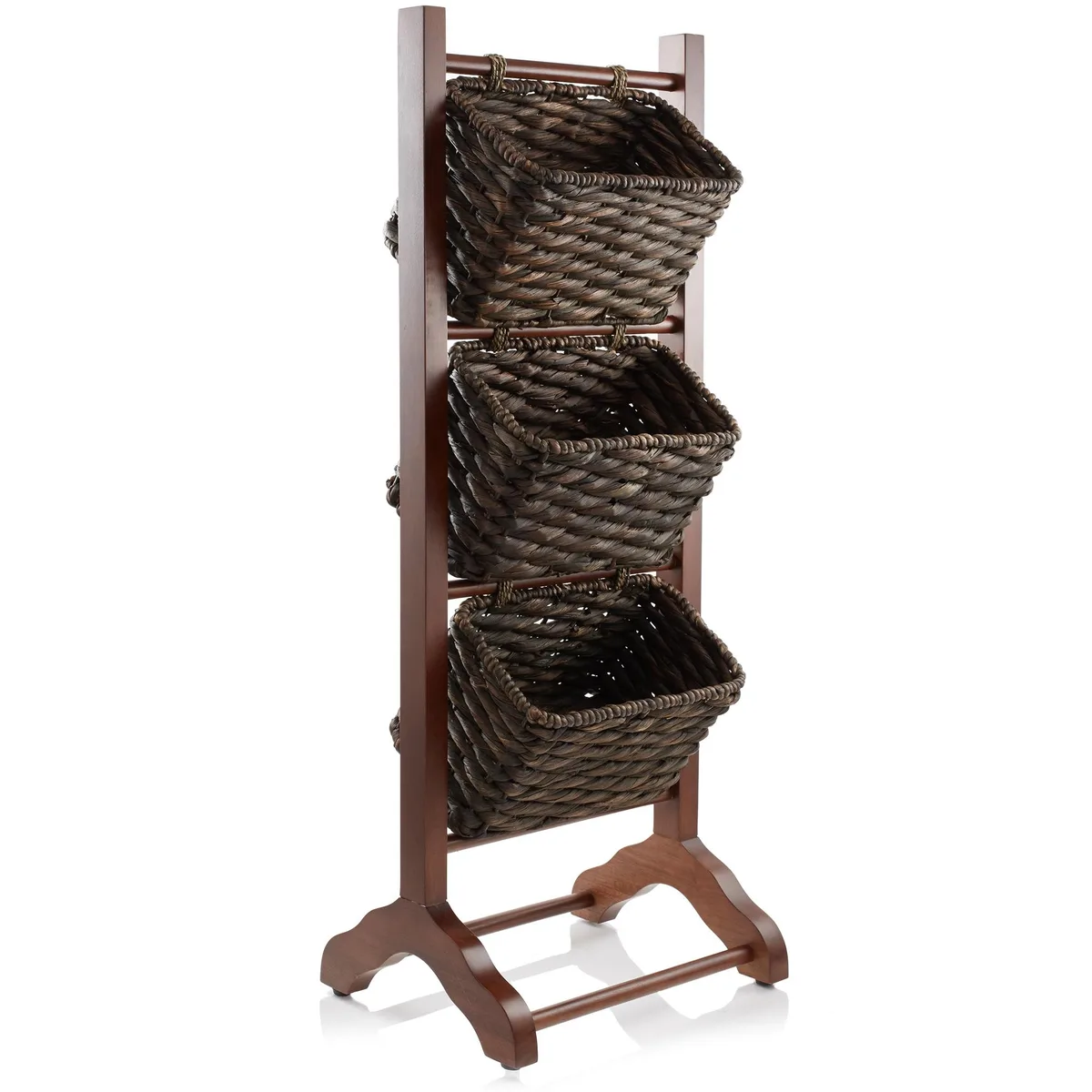 Casafield Casafield 3-Tier Floor Stand with Water Hyacinth Baskets Walnut Espresso 15x12x38 — product photo