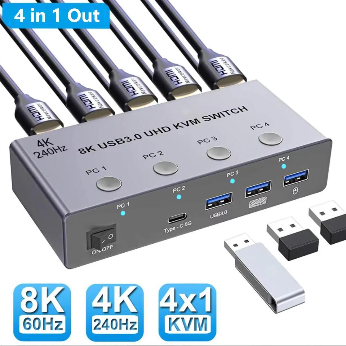 IHDAPP IHDAPP 4 Port HDMI KVM Switch 4K@240Hz 8K@60Hz USB 3.0 — product photo
