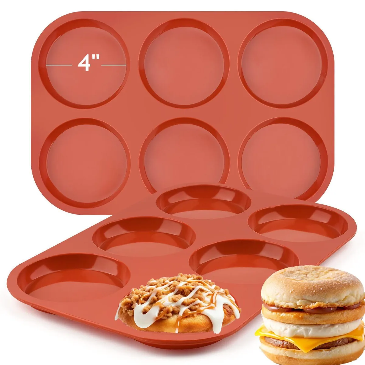 Two flexible silicone egg moulds, each with six round cavities, light colour