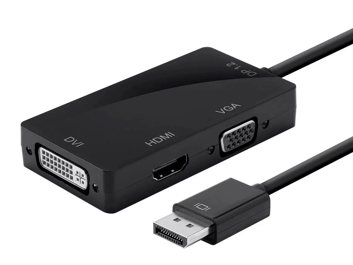 Monoprice Inc. Monoprice 112802 DisplayPort 1.2a to 4K HDMI, Dual Link DVI, VGA Passive Adapter, Black — product photo