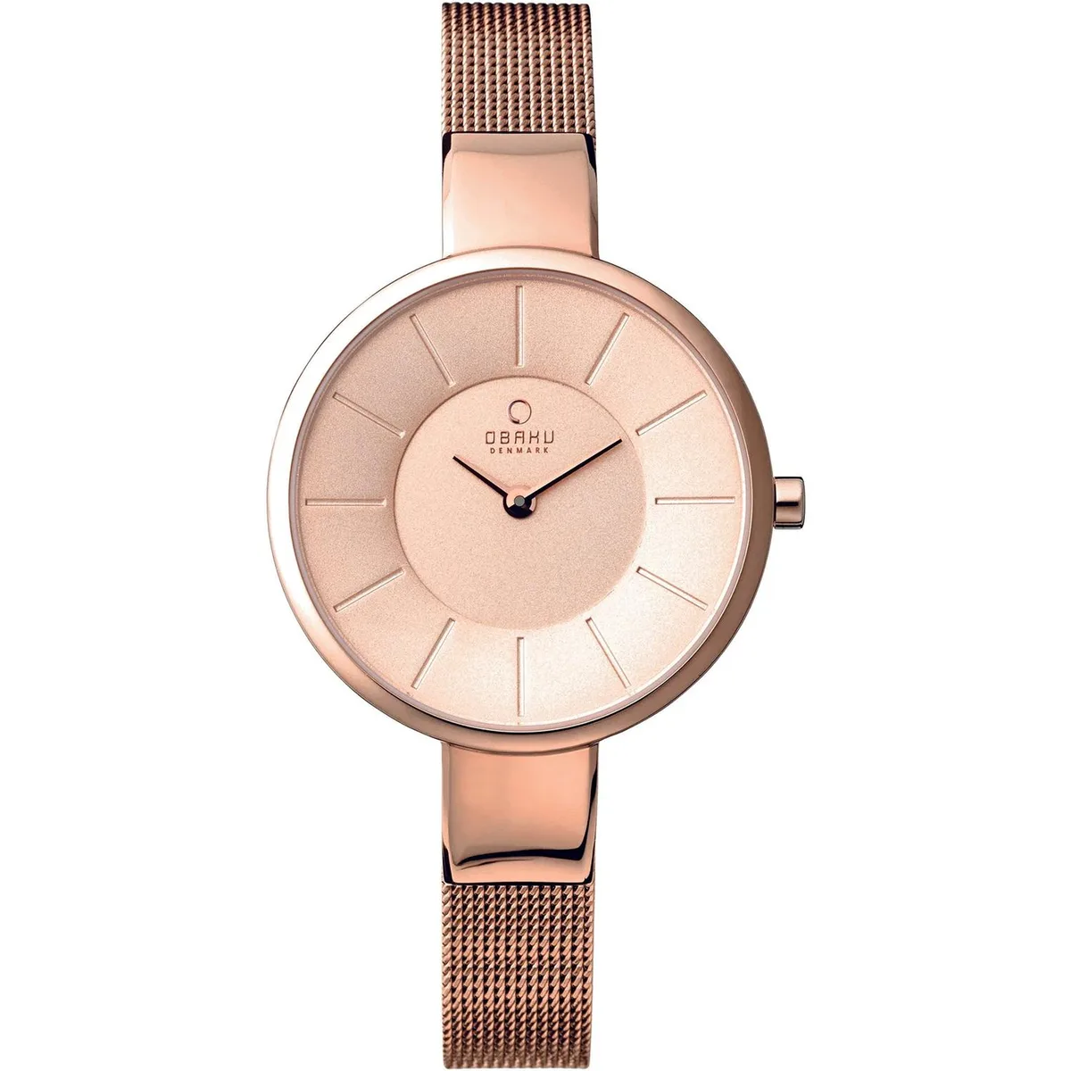 Rose gold dial stainless steel watch on matching bracelet