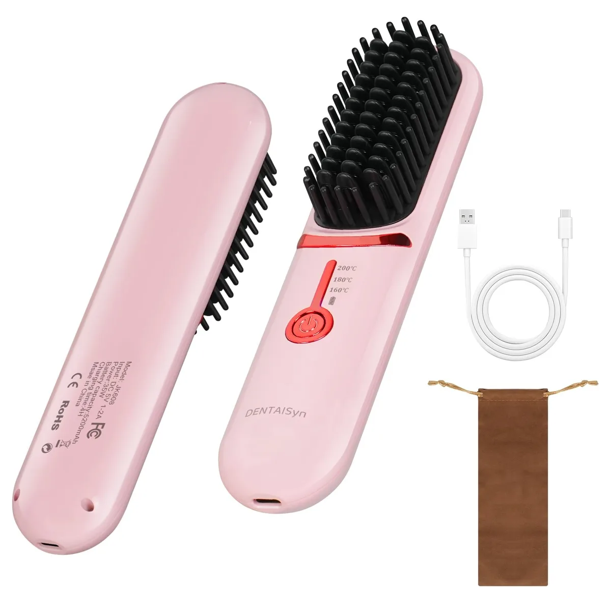  Cordless Hair Straightener Brush 5200mAh 30s Heat 45min — product photo