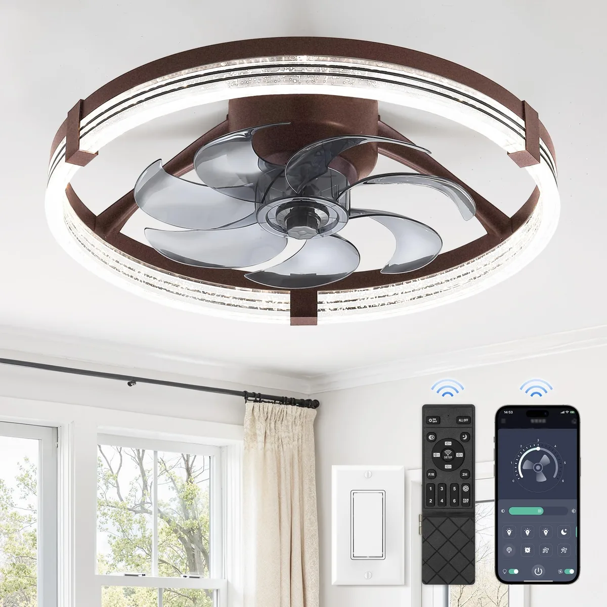  ZMISHIBO ZMF20YDBR01 20" Ceiling Fan 6 Speed 75W Brown — product photo