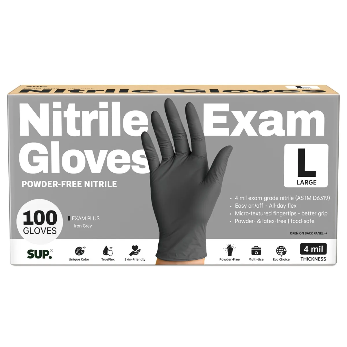 SUP Exam+ Nitrile Gloves 100 Count Black Large — product photo