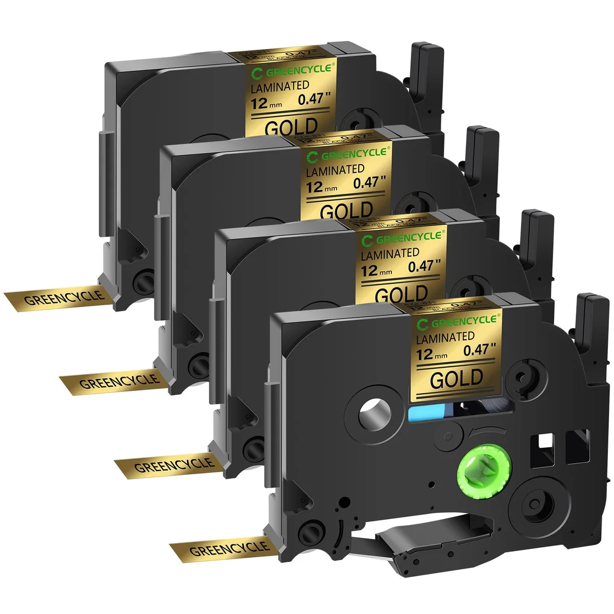 GREENCYCLE GREENCYCLE TZe-831 12mm Black on Gold Laminated Tape 4 Pack — product photo