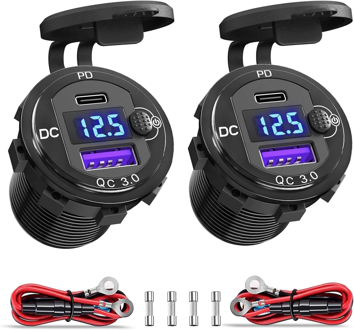 KINGARD KINGARD 12V USB Charger 2-Pack PD 20W QC3.0 18W Aluminium Voltmeter Switch — product photo