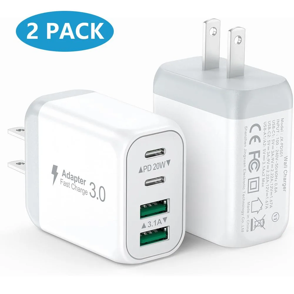AUTYUE AUTYUE 40W 4-Port USB-C Wall Charger 2-Pack White — product photo