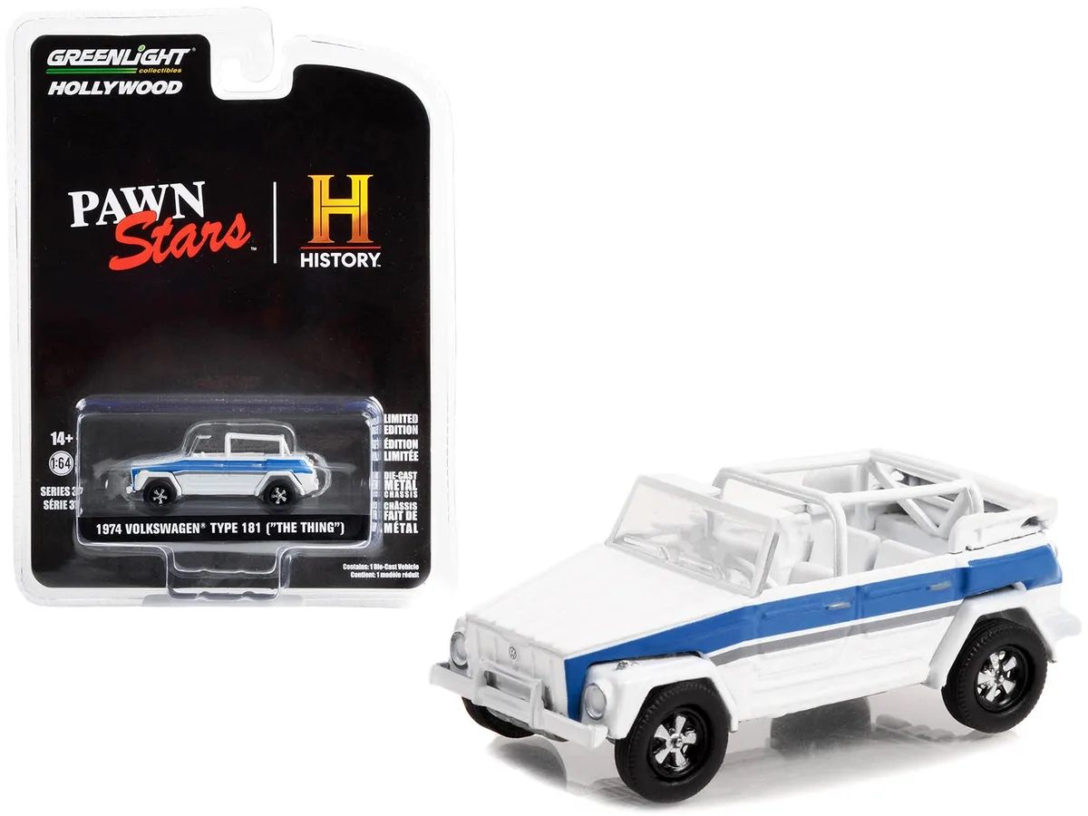 GREENLIGHT GREENLIGHT 1974 Volkswagen Thing Type 181 White Blue Stripes Pawn Stars 1/64 Diecast #37 — product photo