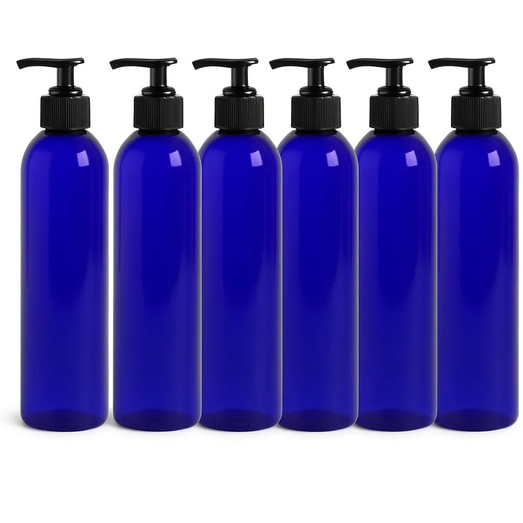 Vandue Corporation Vandue Corporation Royal Massage 8oz Bullet Round Bottle with Saddle Pump Blue 6 Pack 7.5 — product photo