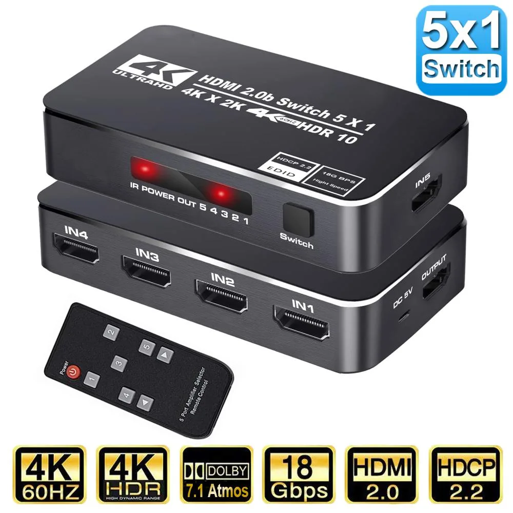 ESTONE ESTONE OZQ3-3 5-port HDMI switch 4K 60Hz — product photo