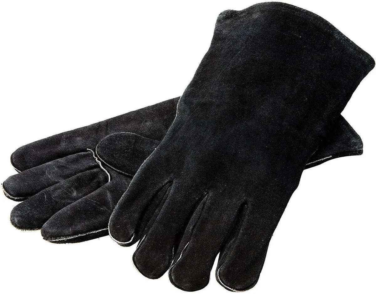  Lodge 18 Inch Leather Outdoor Cooking Gloves Black — product photo