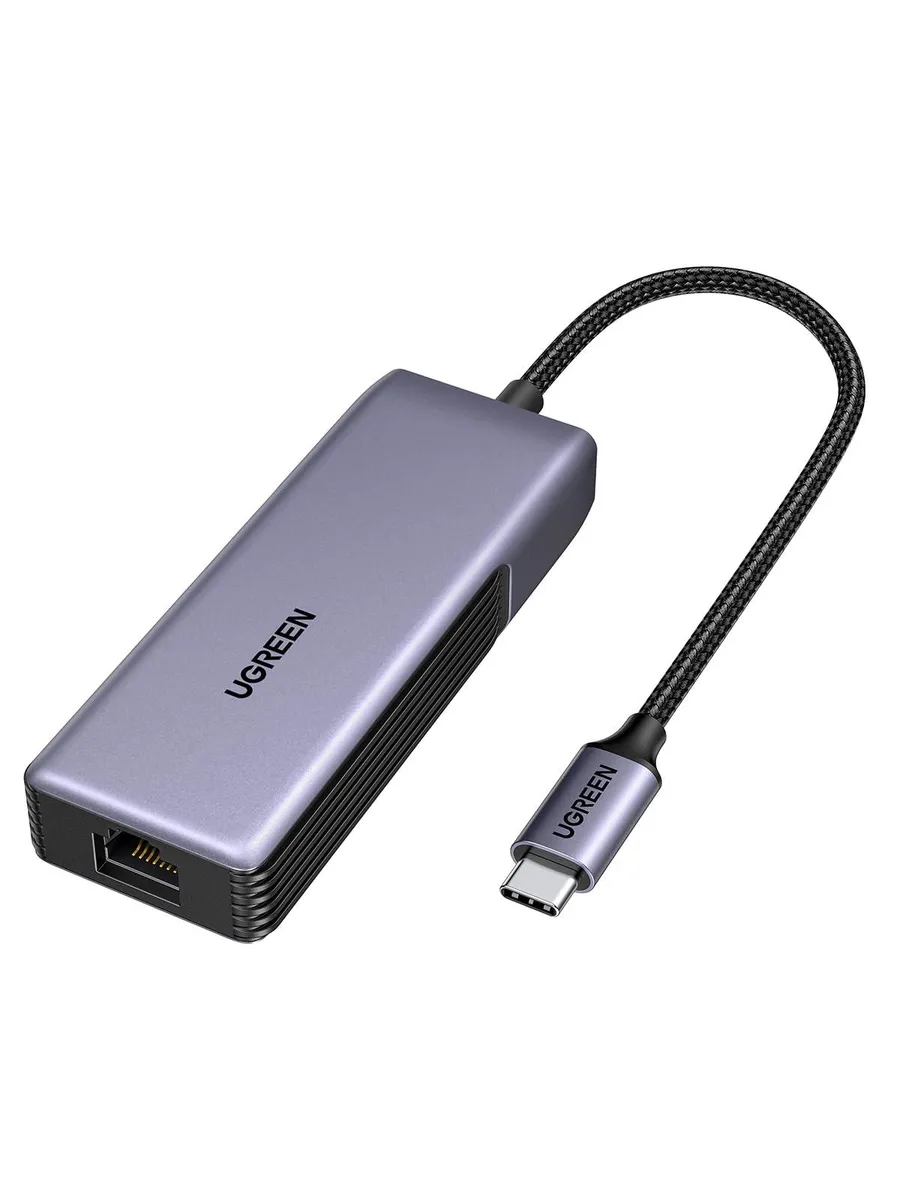 Space Gray USB-C to RJ45 adapter, aluminium body, compact rectangular shape