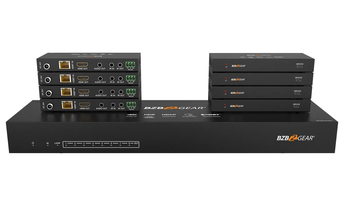 BZBGEAR BZBGEAR BG-UDA-E18 1x8 4K HDBaseT Splitter Kit with 8 Receivers — product photo