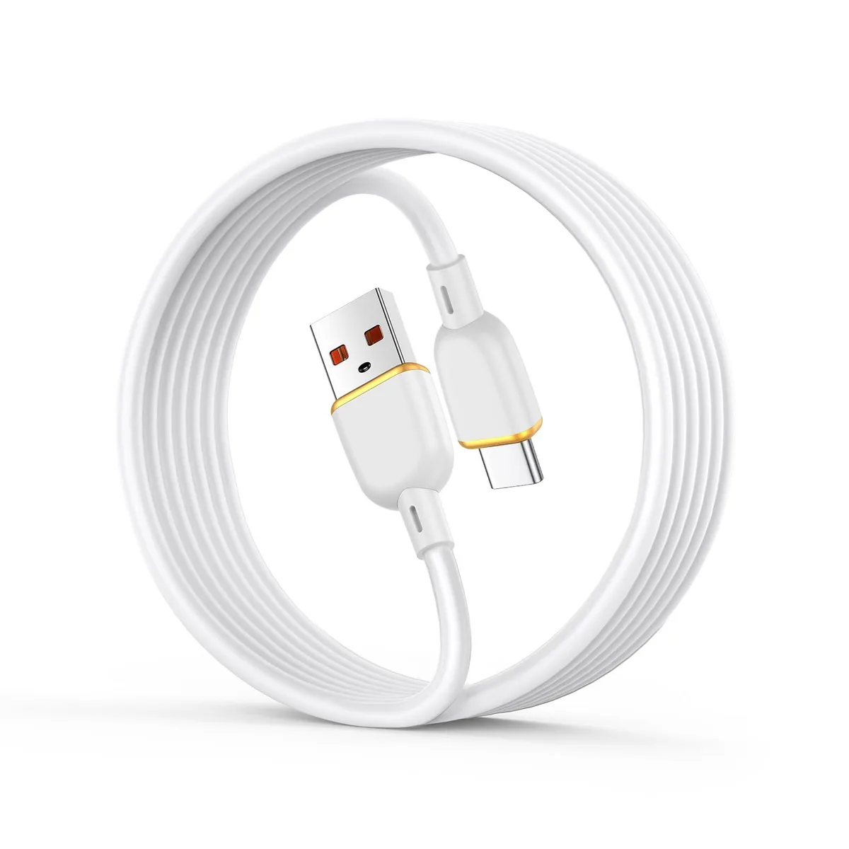 White six-foot USB-C to USB-C cable with reinforced ends