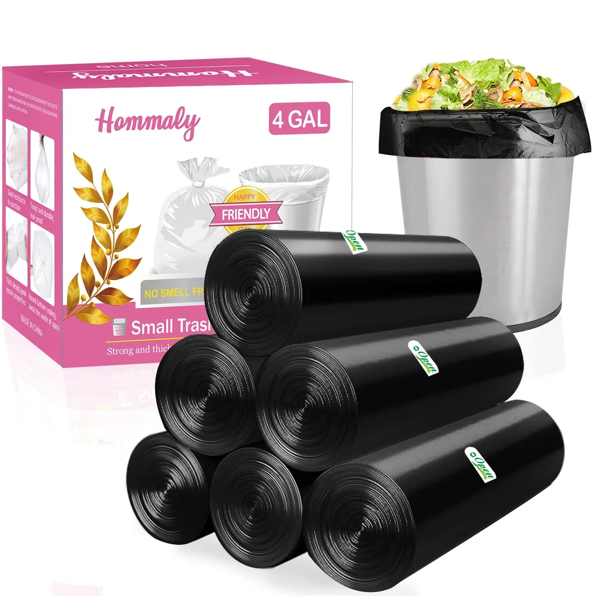  Hommaly MetalTB-4G180-Black 4 Gallon 180pcs Black Trash Bags — product photo