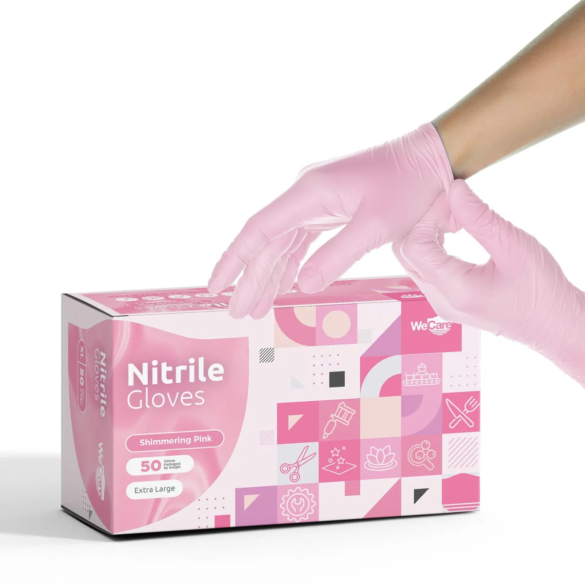 WeCare WeCare Nitrile Gloves Shimmering Pink 50-Pack XL — product photo