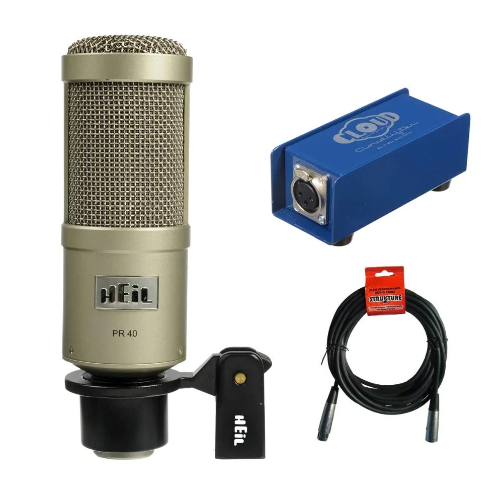 Heil Sound Heil Sound PR 40 Dynamic Cardioid Studio Microphone (Champagne) with Cloudlifter CL-1 & 20' XLR Cable — product photo