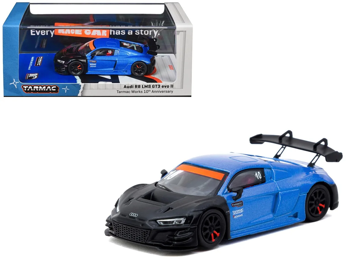 Tarmac Works Tarmac Works Audi R8 LMS GT3 evo II #10 10th Anniversary Blue Matt Black 1/64 Diecast — product photo