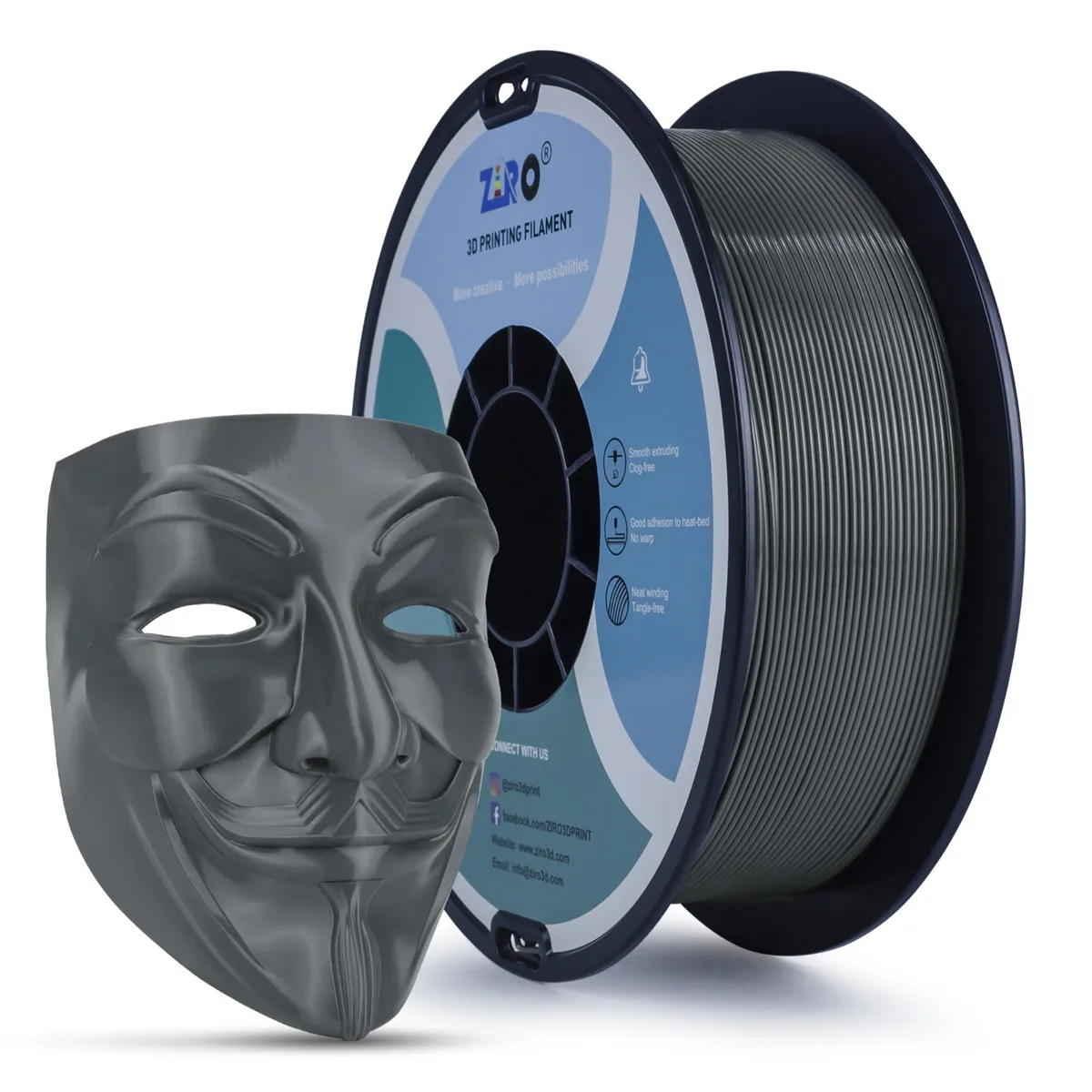 Ziro 3D Ziro 3D PLA PRO 1.75mm 1kg Dark Gray 3D printer filament — product photo
