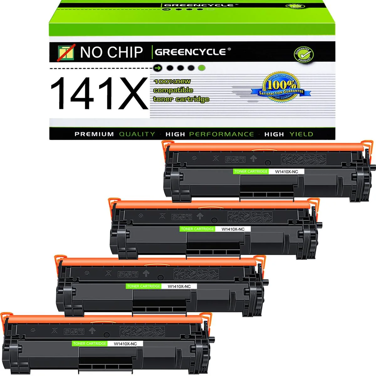 GREENCYCLE GREENCYCLE W1410X-NC 141X No Chip Black Toner Cartridge 4 Pack 2000 Pages — product photo