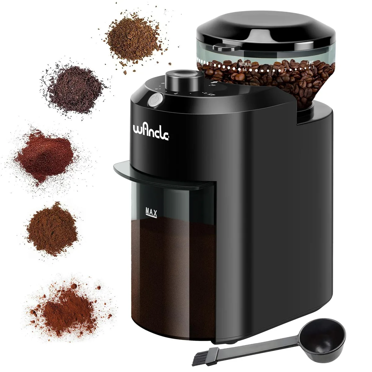  Wancle CBG-8000 coffee grinder 28 settings 12 cups 200W black — product photo