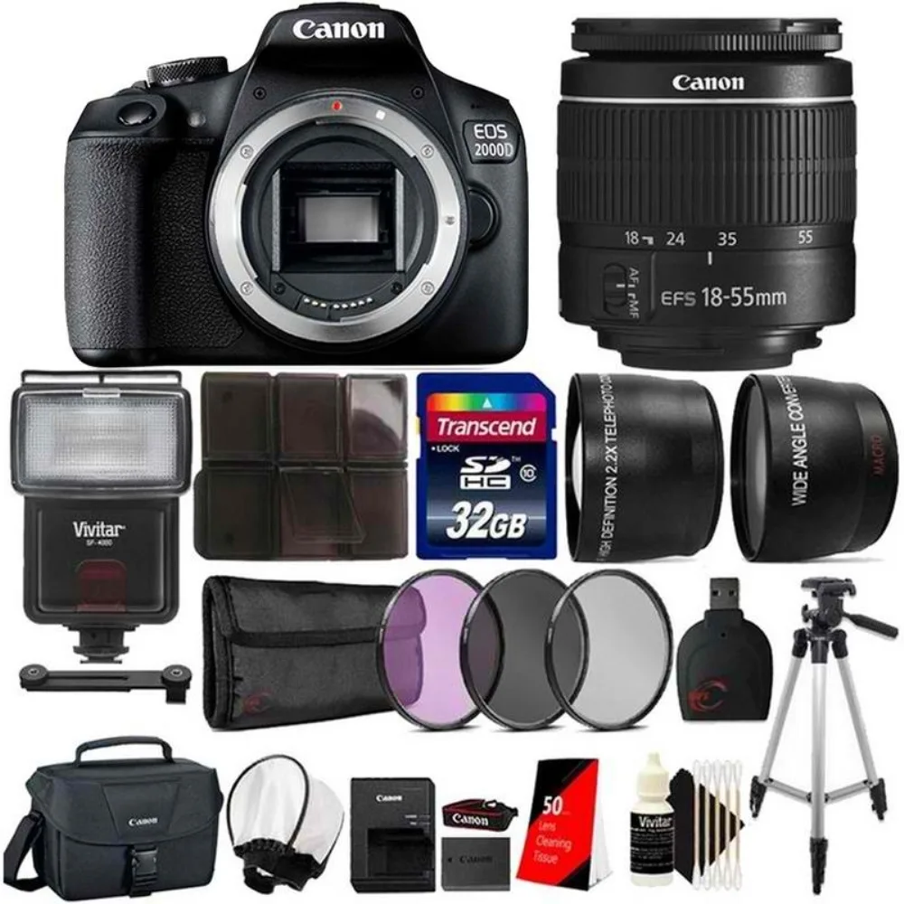 Canon Canon EOS 2000D / Rebel T7 24.1MP dslr camera with 18-55mm lens + Top Kit — product photo