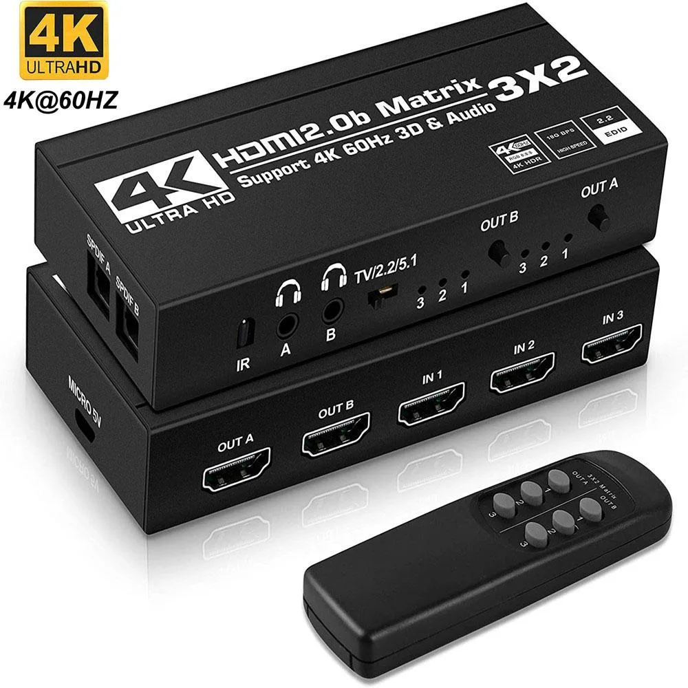WRIARICH WRIARICH OZJ5 3x2 HDMI Matrix Switch 4K@60Hz RGB 8:8:8 HDR HDMI 2.0 HDCP 2.2/1.4 — product photo