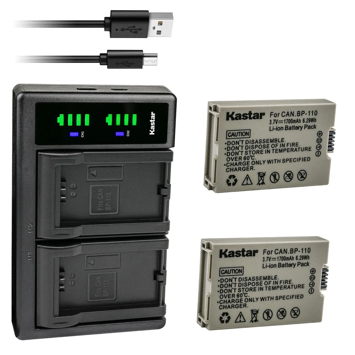 Kastar Kastar BP-110 2-Pack Battery &amp; LTD2 USB Charger for Canon VIXIA HF R20 R200 R21 — product photo