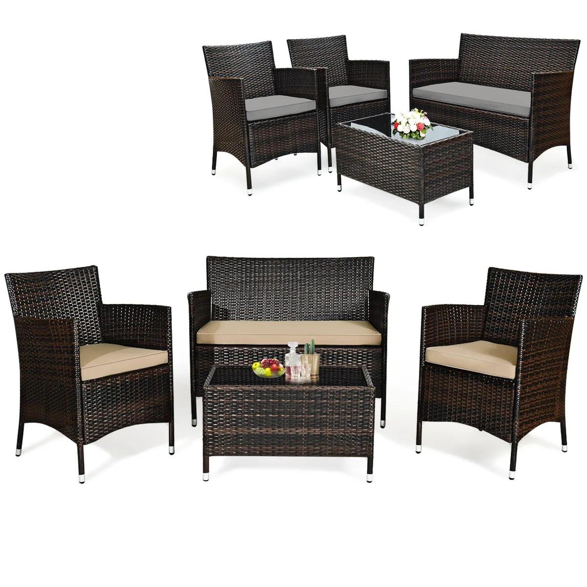SlickBlue SlickBlue 4-Piece Rattan Sofa Set Beige &amp; Gray — product photo