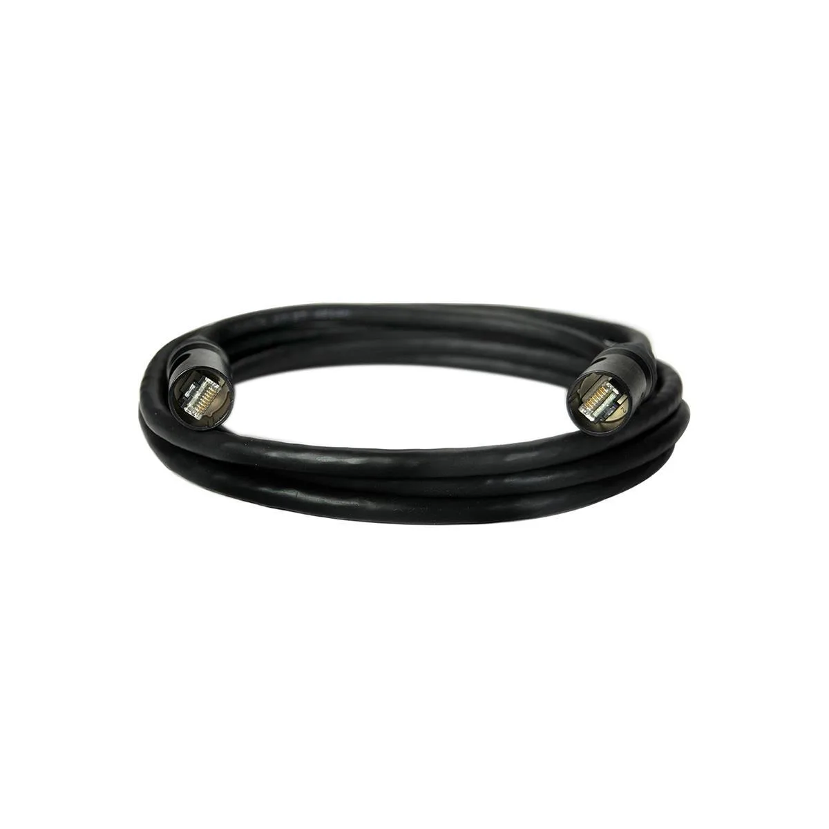 Short black shielded CAT6A cable with silver Ethercon connectors both ends, 0.60 m