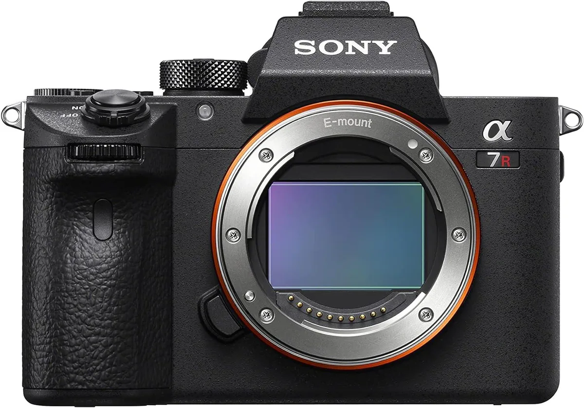 Black mirrorless camera body with tilting touchscreen and electronic viewfinder