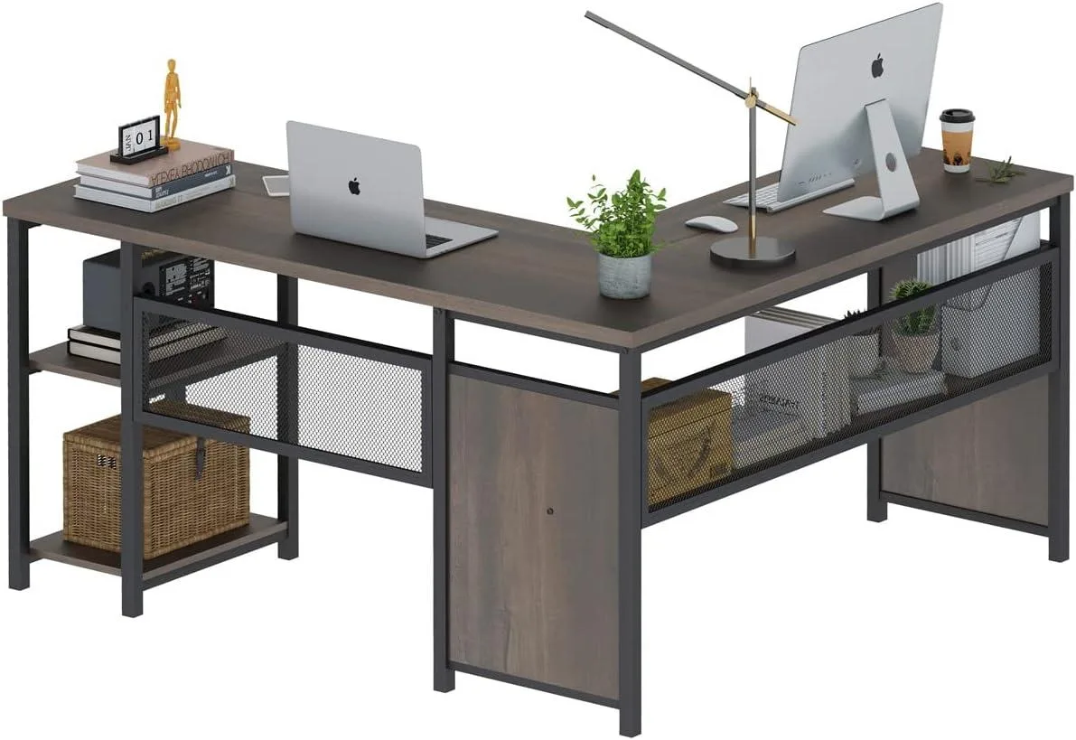 PISKEKAT PISKEKAT 59 Inch L-Shaped Desk Walnut Brown — product photo