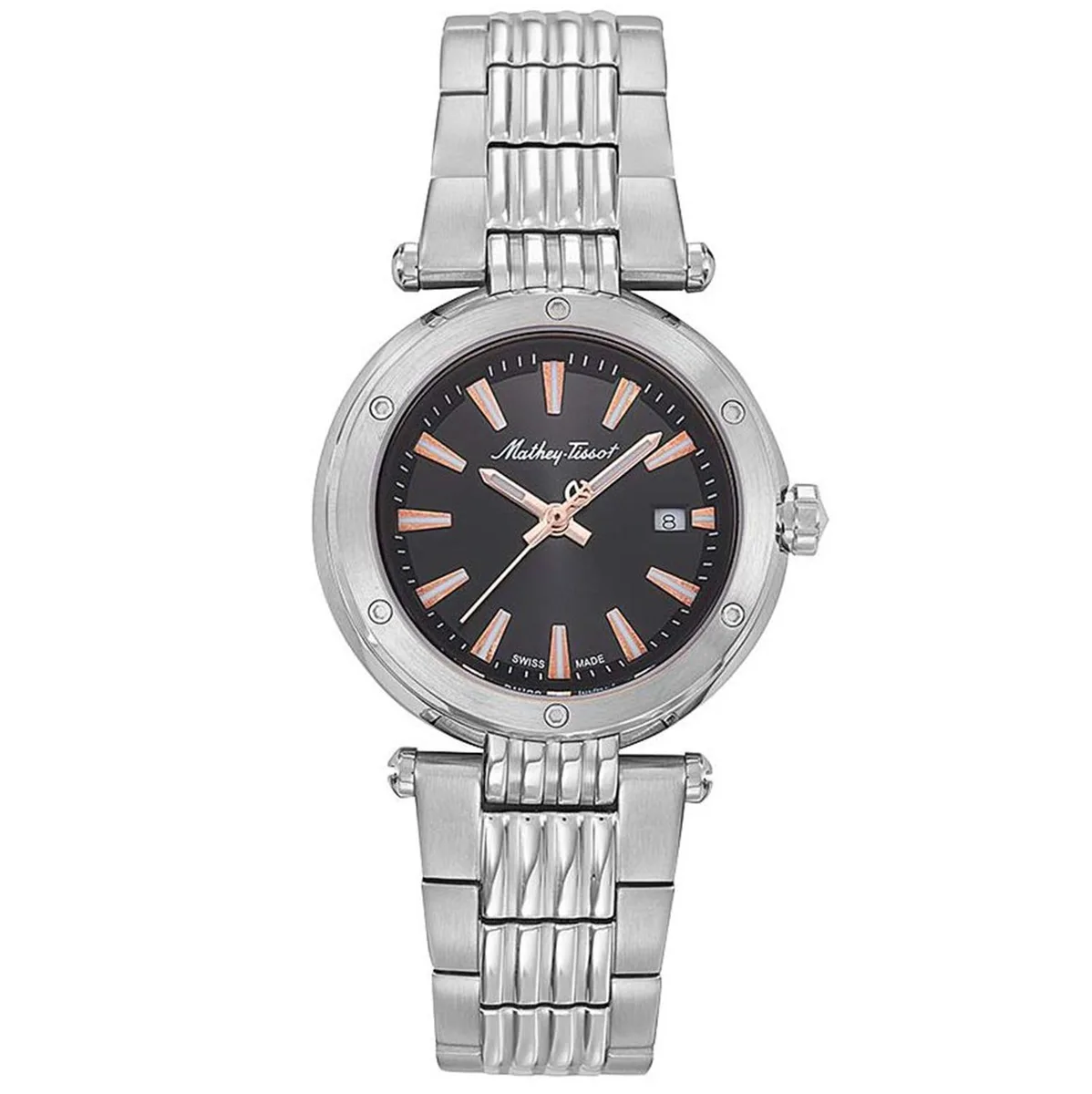 Stainless steel watch with black dial and bracelet