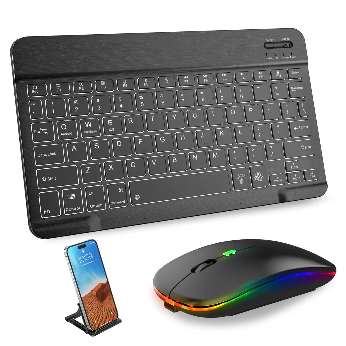  XP-Pen RBG-black graphics tablet Pink 230g 7-color backlit Bluetooth keyboard mouse combo — product photo