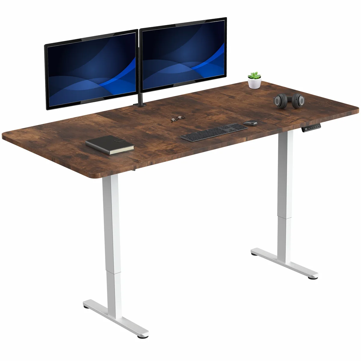 VIVO VIVO Electric Dual Motor Standing Desk 71 x 36 Vintage Brown White Frame — product photo
