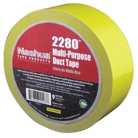 Yellow polyethylene coated cloth duct tape roll 48mm wide 55m long 9 mil thick